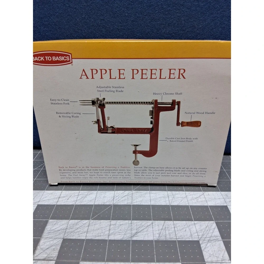 Back to‎ Basics Peel Away Apple Potato Peeler Red Cast Iron Clamp On A501